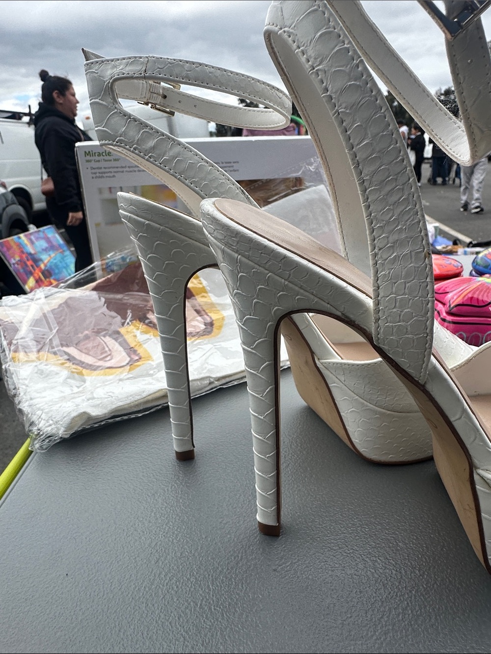 Aldo White Snake-Embossed Ankle-Strap Platform Heels - Picture 6 of 6